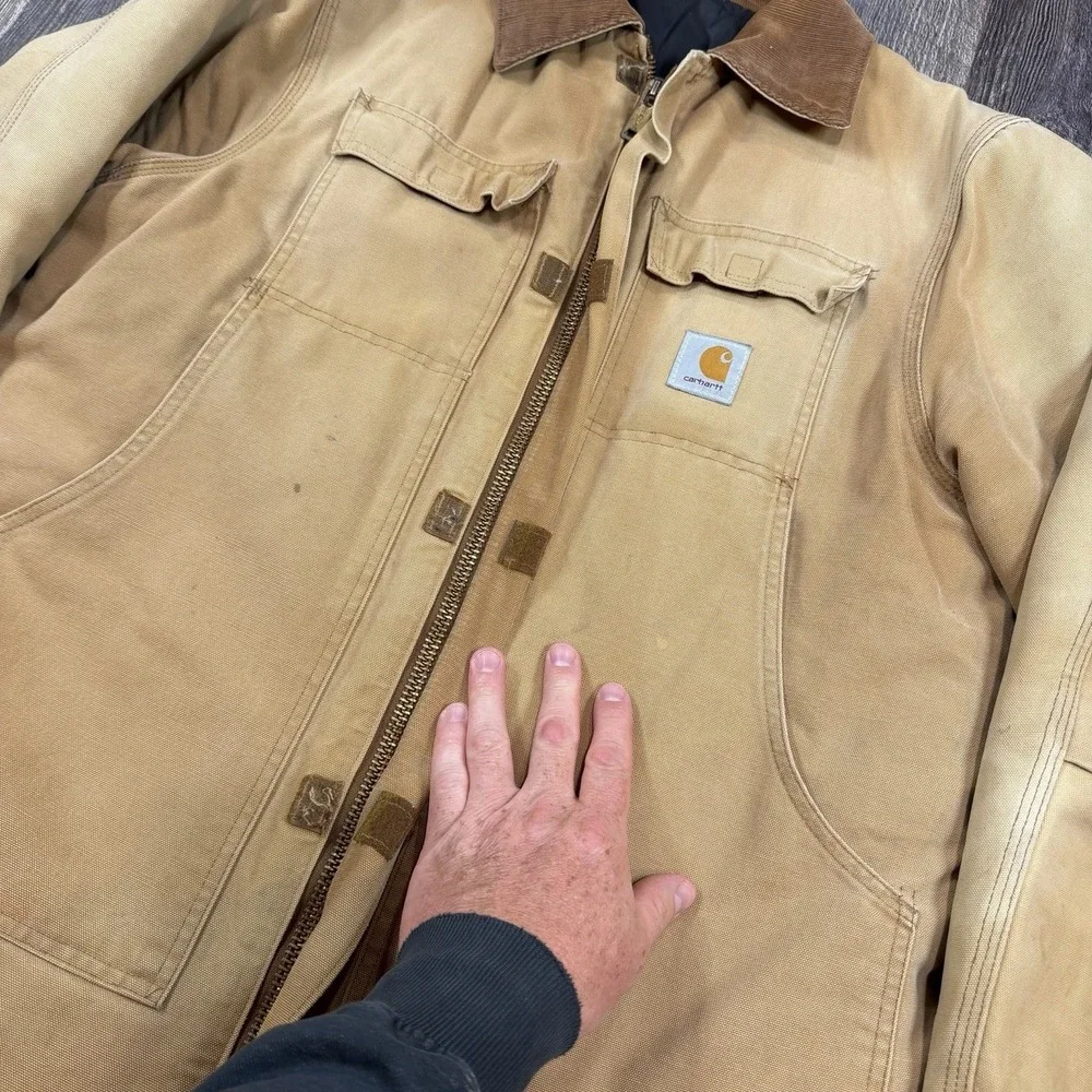 Vintage Carhartt‎ Duck Chore Coat Jacket Brown Quilted Lined USA Mens M / L